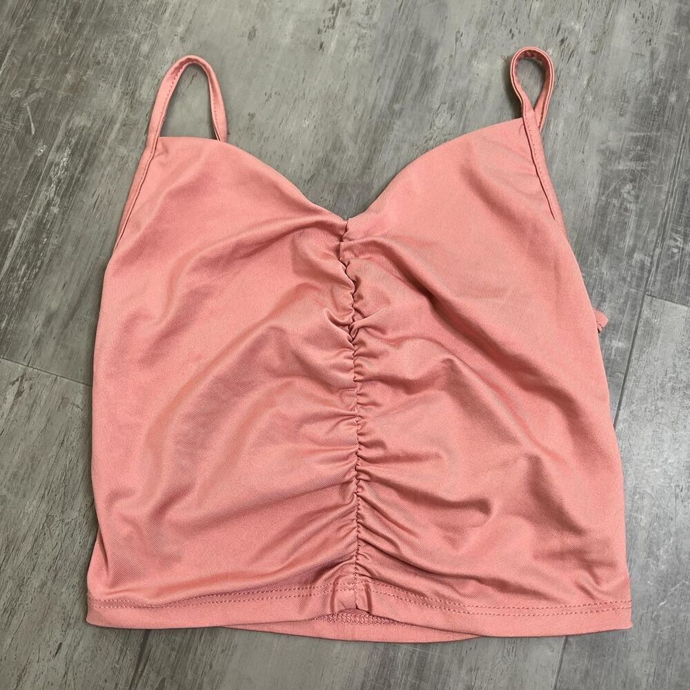Ruched Cropped Tank Top Pink Size Small